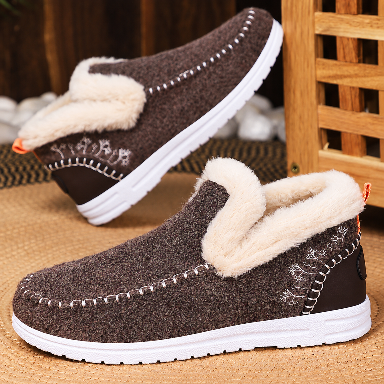 Bootara Wrenvale Brown faux fur lined moccasins - detail 2