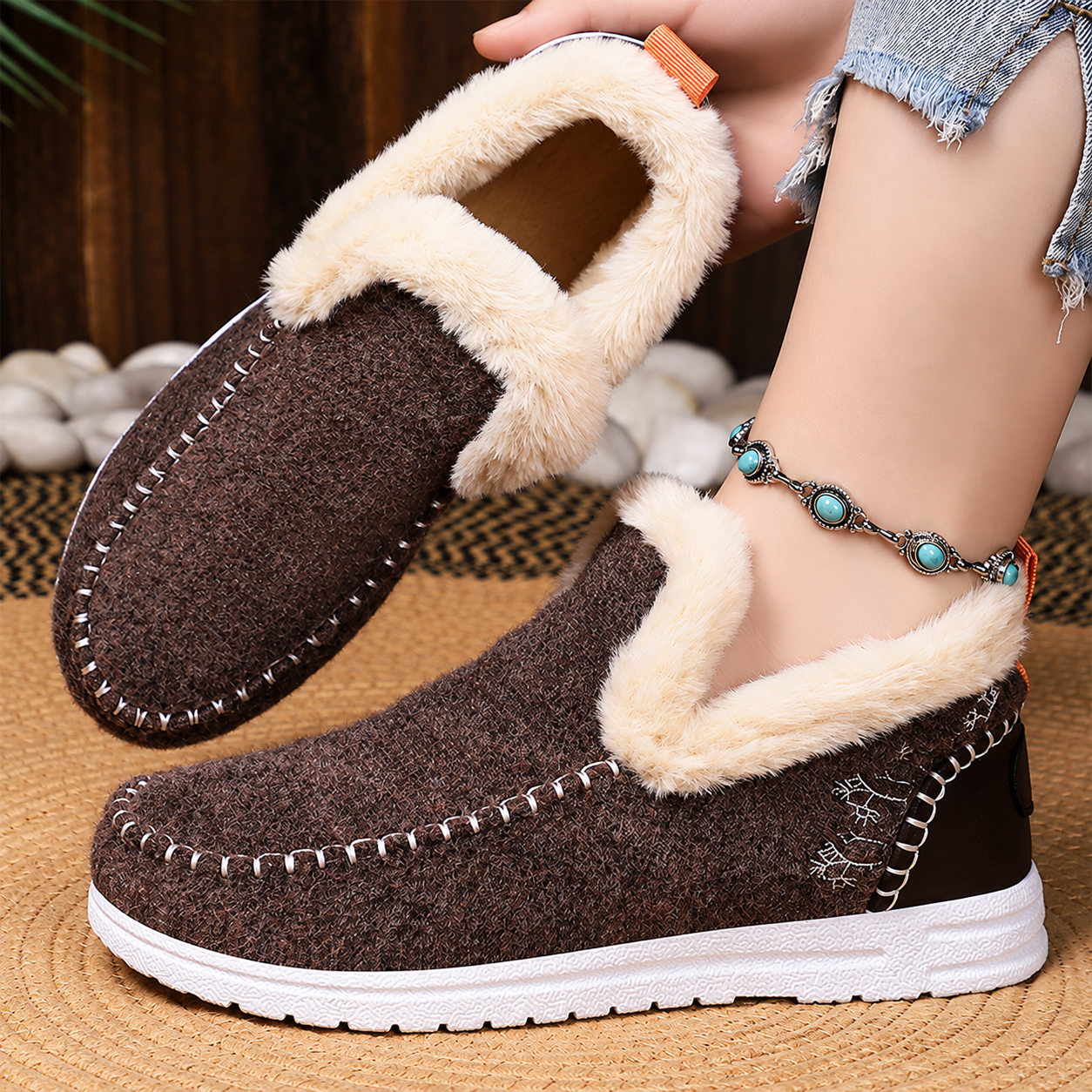 Bootara Wrenvale Brown faux fur lined moccasins - detail 4