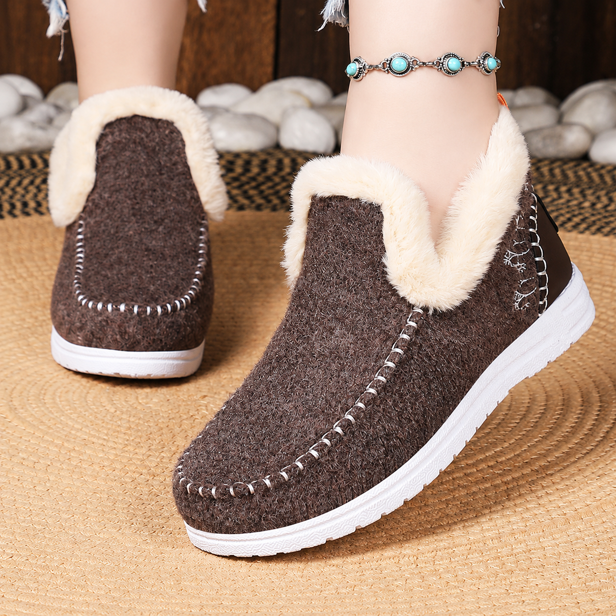 Bootara Wrenvale Brown faux fur lined moccasins - detail 7