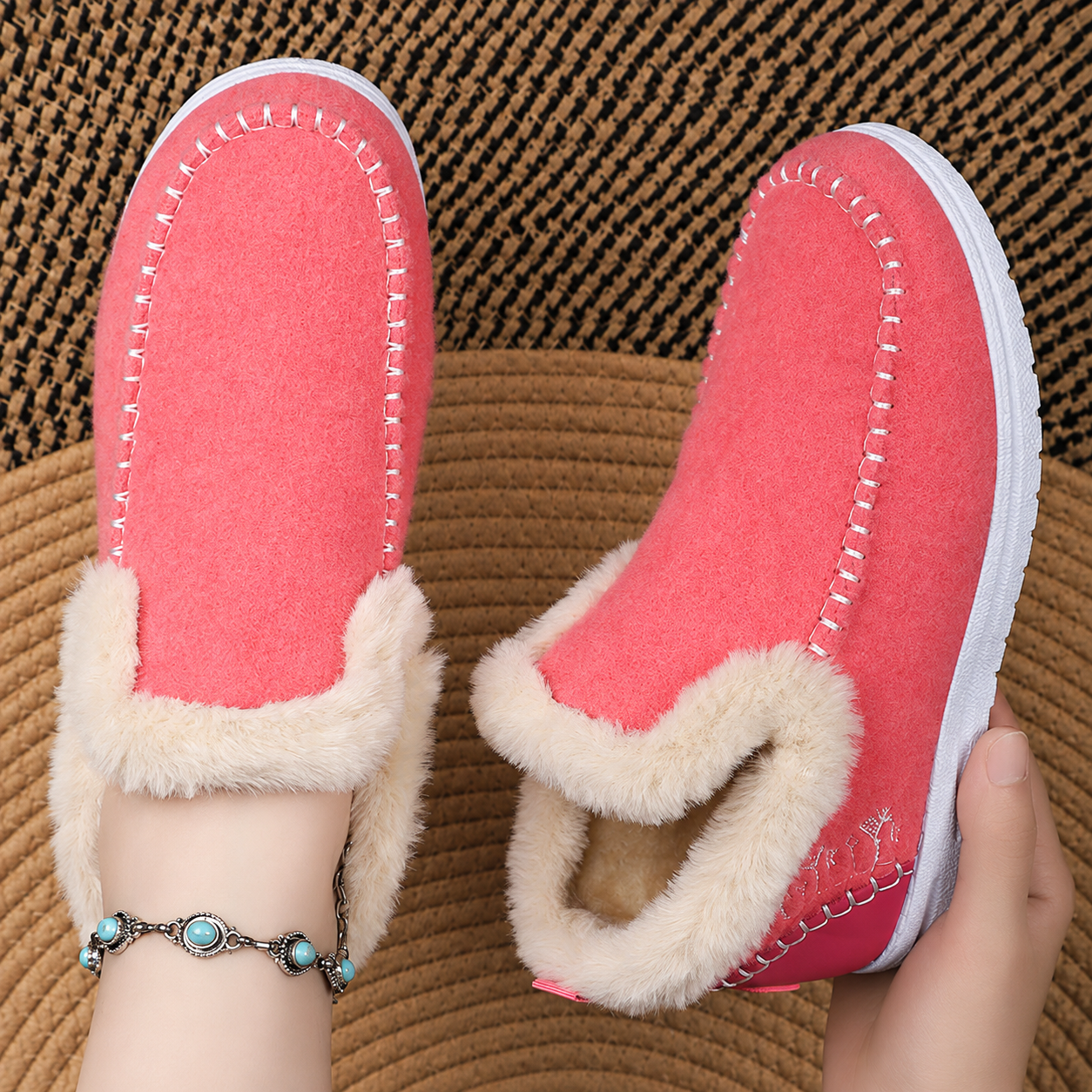 Bootara Wrenvale Rose Red faux fur lined moccasins - detail 0