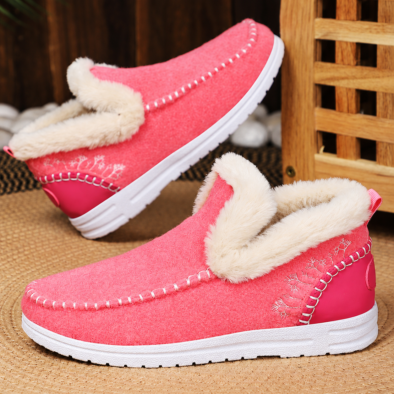 Bootara Wrenvale Rose Red faux fur lined moccasins - detail 3