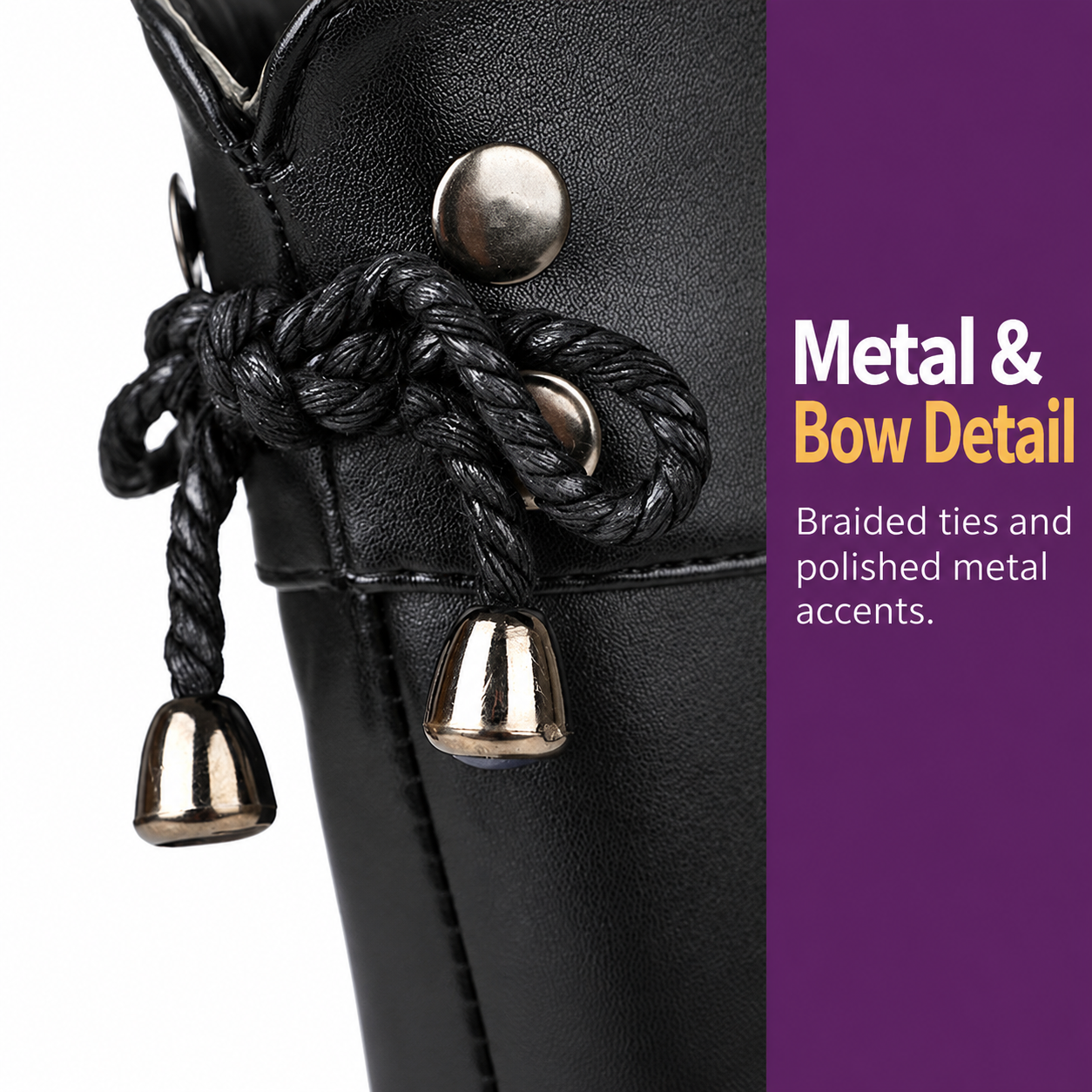 Bootara Brinelle Black - metal and bow detail