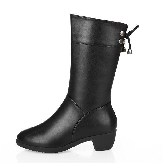 Bootara Brinelle Black mid-calf block heel boots - side view