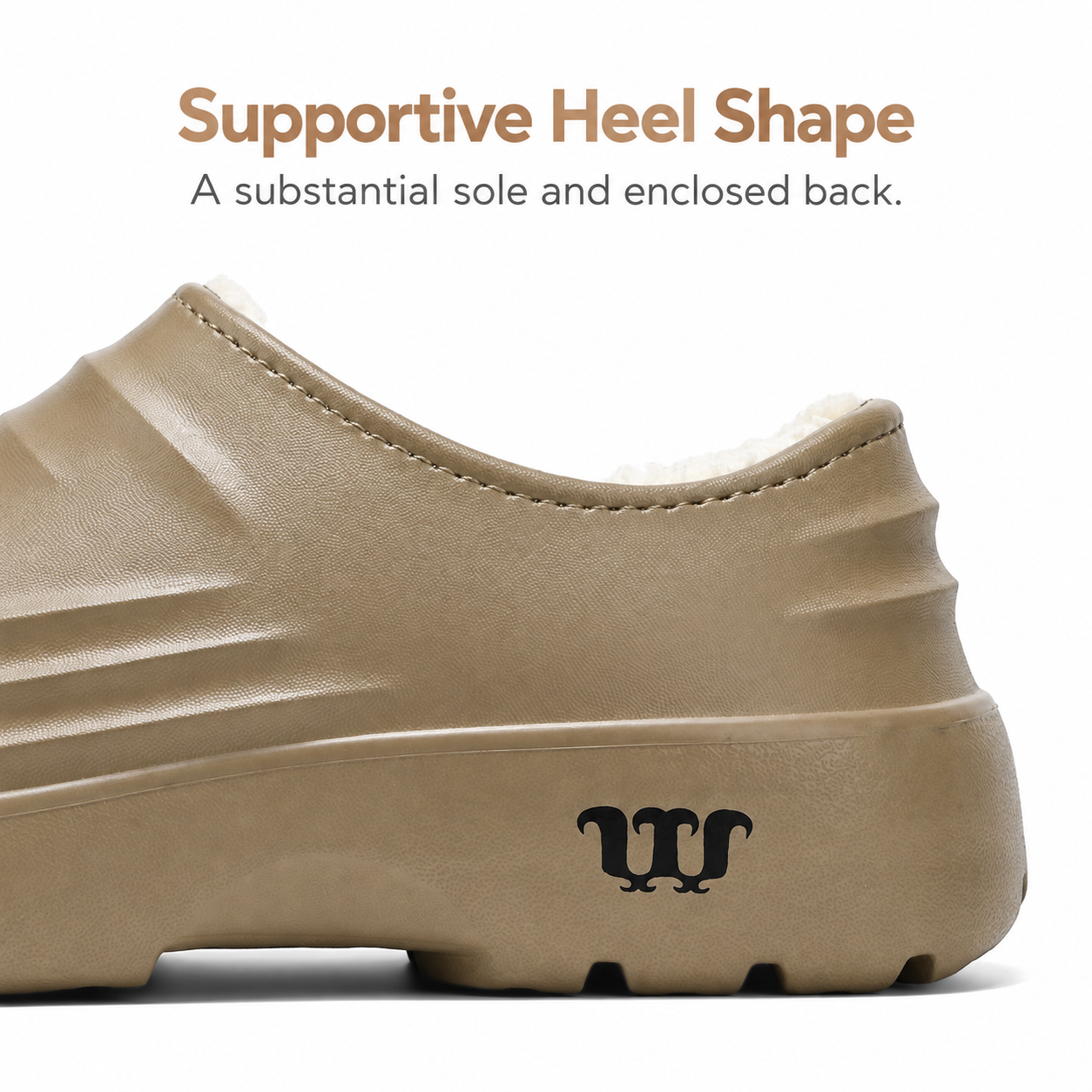 Rovelle enclosed heel and substantial sole close-up