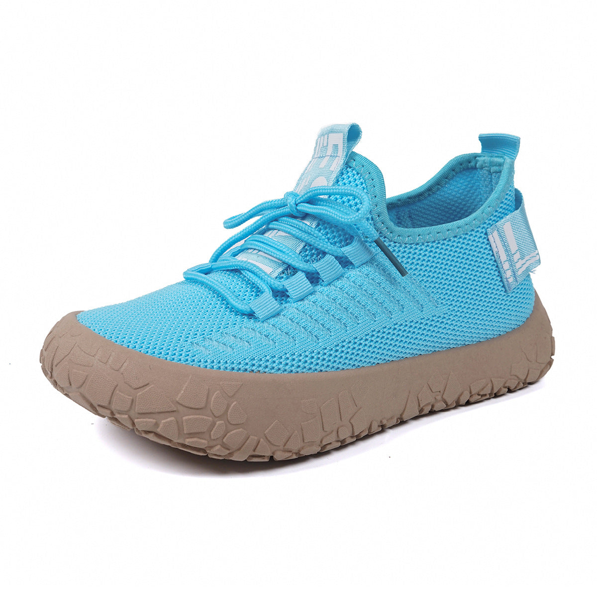 Kestielle Blue knit slip-on sneakers with laces and chunky textured sole, view 1
