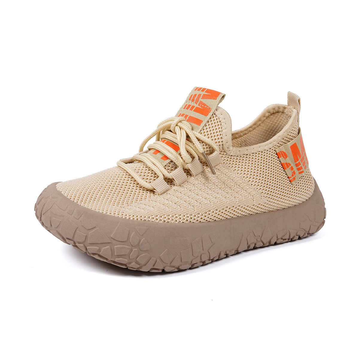 Kestielle Khaki knit slip-on sneakers with laces and chunky textured sole, view 1