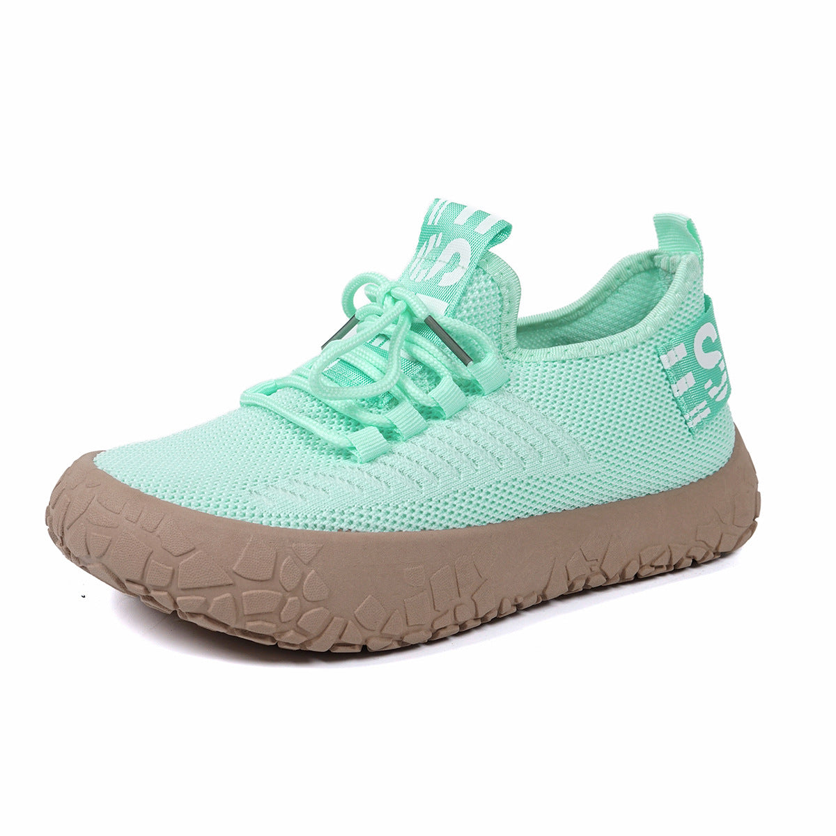 Kestielle Light Green knit slip-on sneakers with laces and chunky textured sole, view 1