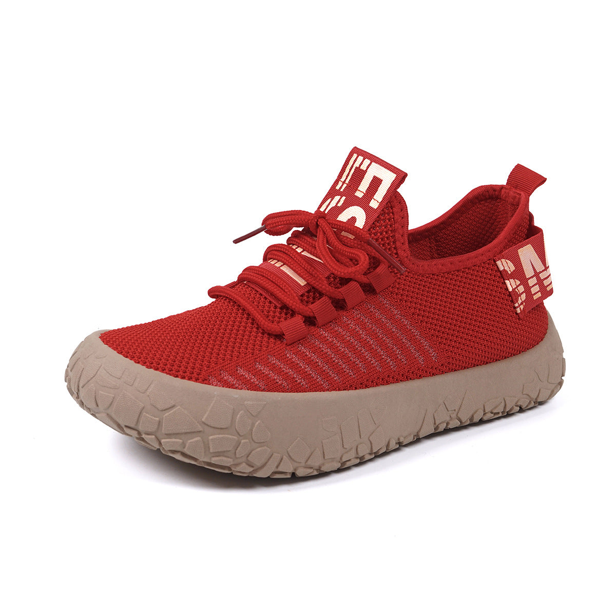 Kestielle Red knit slip-on sneakers with laces and chunky textured sole, view 1