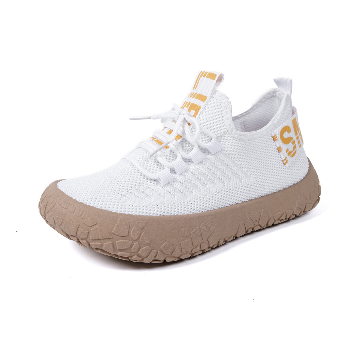 Kestielle White knit slip-on sneakers with laces and chunky textured sole, view 1