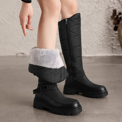 Nivrelle Black quilted knee-high winter boots with plush lining shown