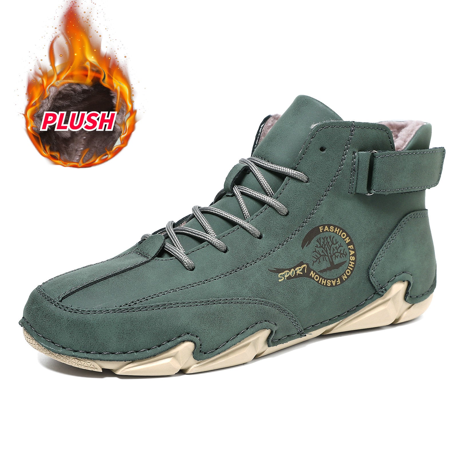 Bootara Men's High-Top Winter Suede Martin Boots with Warm Fleece Lining Handmade Casual Boots