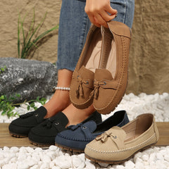 Bootara Women's Casual Blue Moccasin Loafers – Soft Suede Slip-On Flats with Tassel Bow Detail, Comfortable Driving Shoes for Everyday Wear