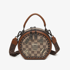 Bootara Women's Retro Textured Round Bag – Vintage Crossbody with Detachable Charm & Scarf, Versatile Top Handle & Adjustable Strap