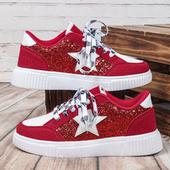 Bootara Women's Plus Size Trendy Sequins Skate Shoes - Soft Cushioned Lace-Up Casual Sneakers for Unisex Couples, Outdoor & School Streetwear
