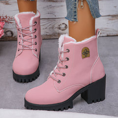 Bootara Women's Alpine Luxe Combat Boot - Chunky Sole Mid-Heel Weatherproof Ankle Boots with Faux Fur Lining & Classic Lace-Up Design (US 4-10)