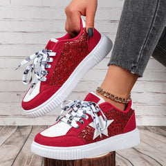 Bootara Women's Plus Size Trendy Sequins Skate Shoes - Soft Cushioned Lace-Up Casual Sneakers for Unisex Couples, Outdoor & School Streetwear