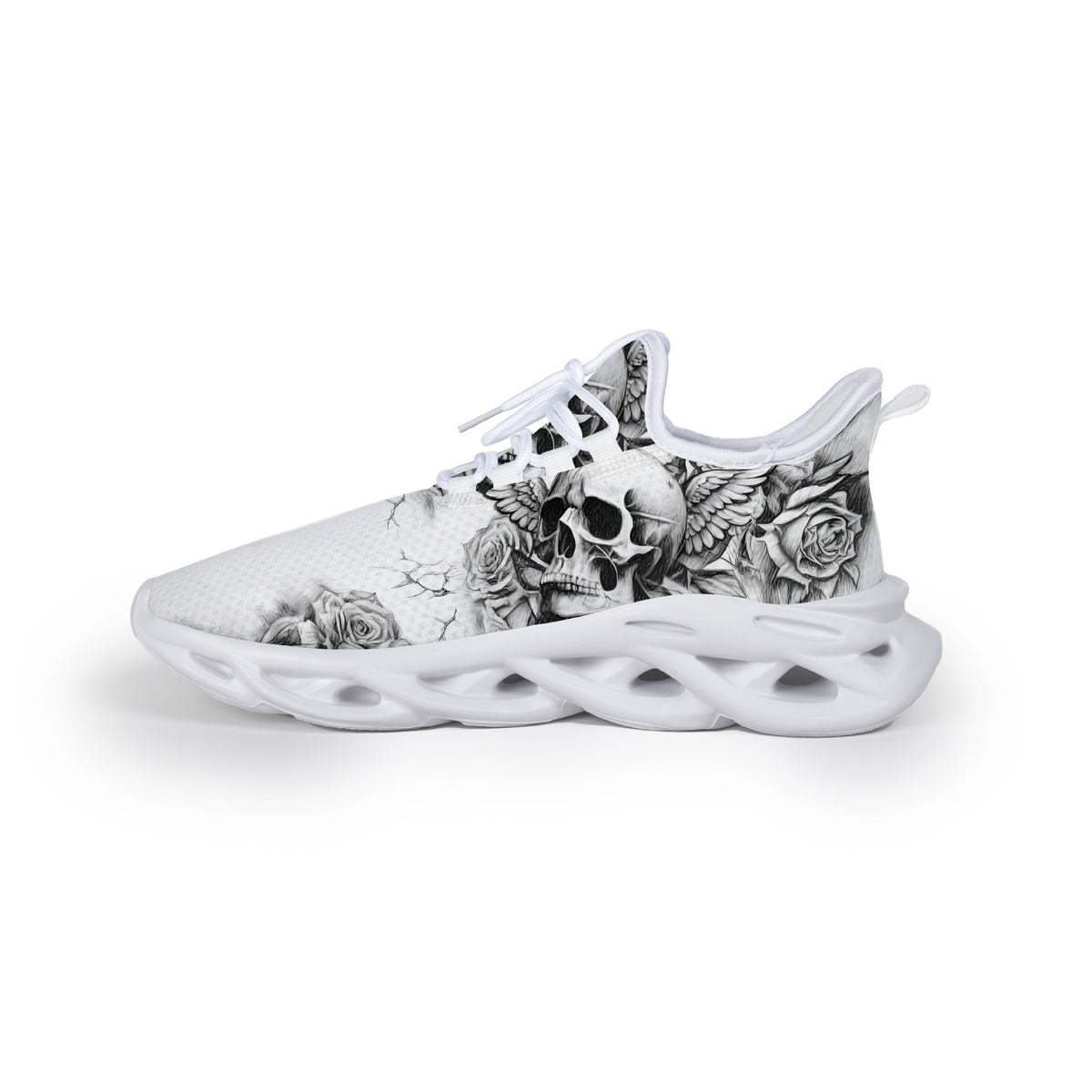 Bootara RavenRose Unisex Gothic Skull 3D Knit Running Sneakers – Breathable Mesh Slip-Resistant Low-Top Sport Shoes (US4–13)
