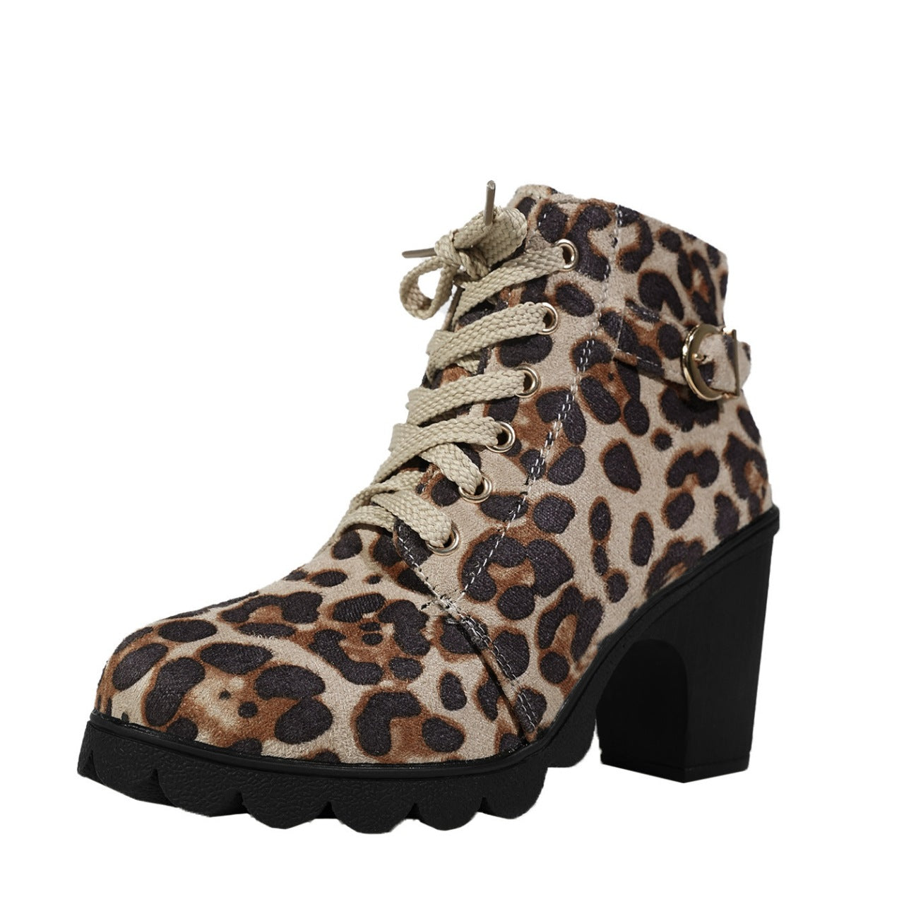 Bootara Women's Buckle Decorated Chunky Heel Ankle Boots - Side Zipper & Lace-Up Round Toe Mid-Calf Equestrian Boots (US 4-10)