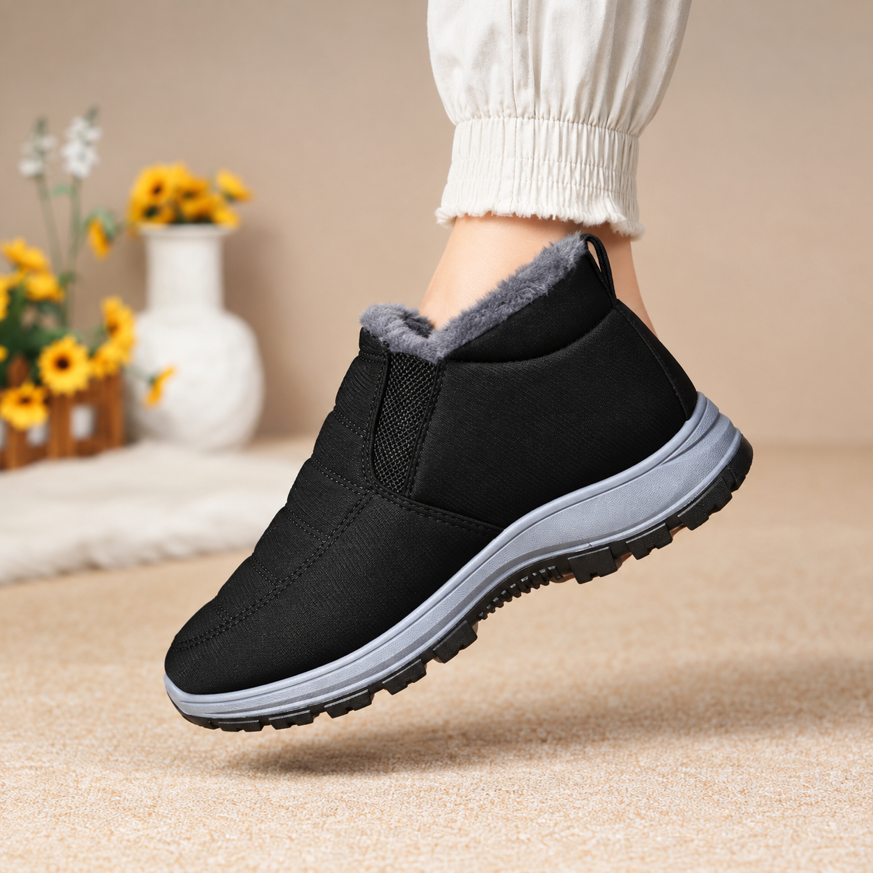 Bootara Lunwick Black plush-lined winter ankle boots, view 4