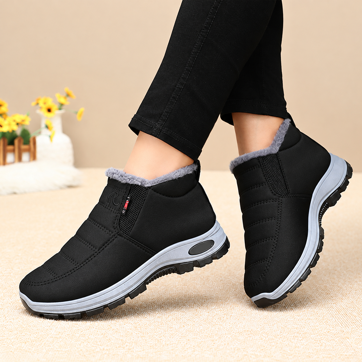 Bootara Lunwick Black plush-lined winter ankle boots, view 6