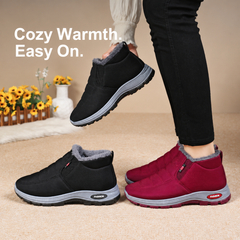 Bootara Lunwick winter ankle boots in Black and Red. Cozy Warmth. Easy On.