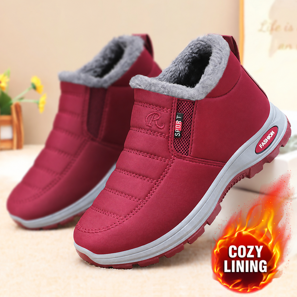 Bootara Lunwick Red plush-lined winter ankle boots, view 10