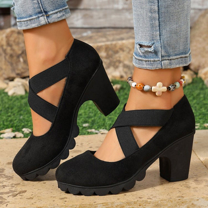 Bootara Marlow cross-strap block heel Mary Jane shoes, black suede look