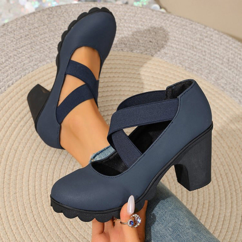 Bootara Marlow cross-strap block heel Mary Jane shoes, blue smooth