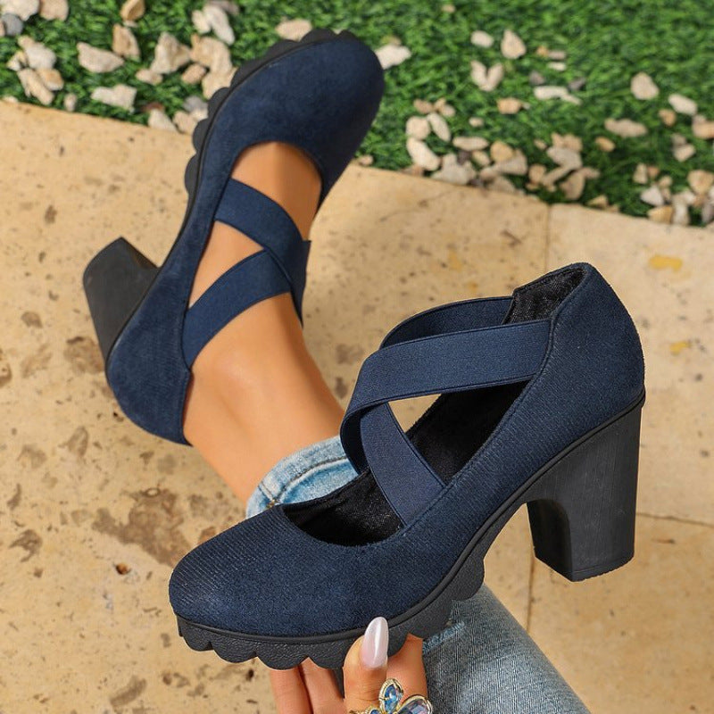 Bootara Marlow cross-strap block heel Mary Jane shoes, blue suede look