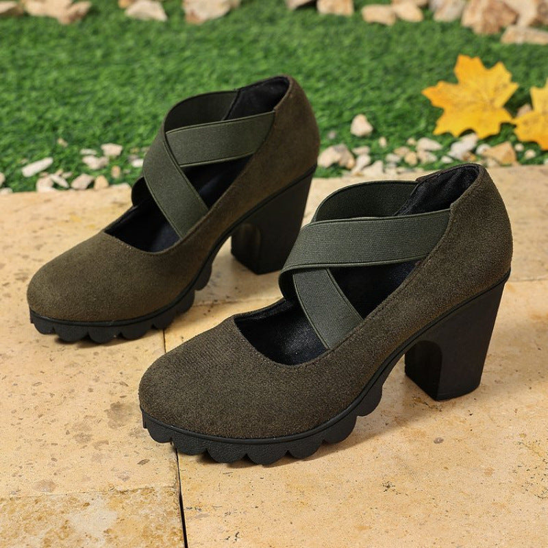 Bootara Marlow cross-strap block heel Mary Jane shoes, green suede look