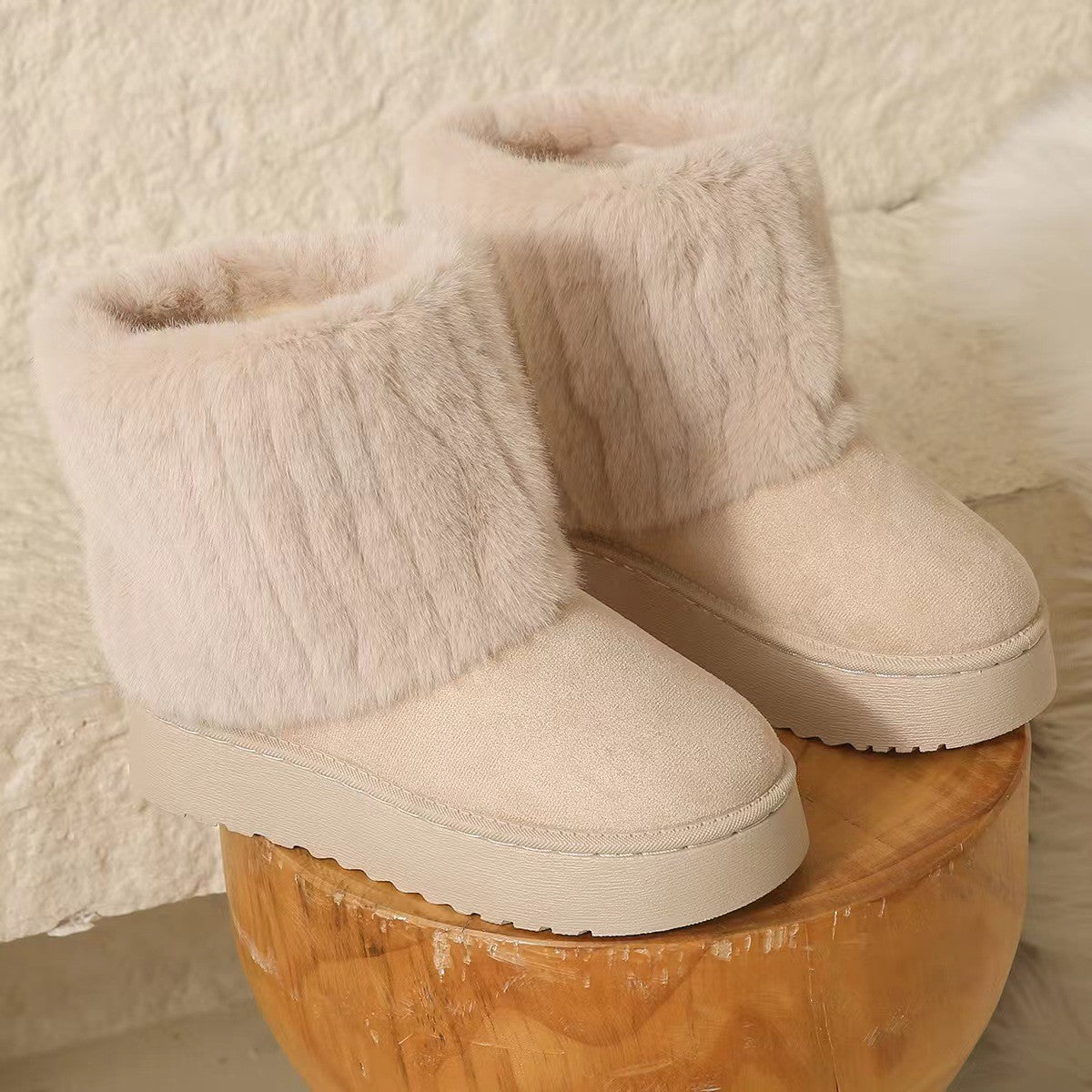 Bootara Tundelle short faux fur cuff platform boots in Beige