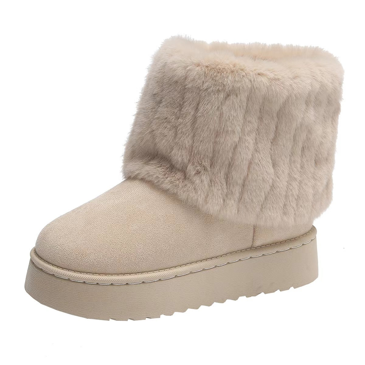 Bootara Tundelle short faux fur cuff platform boots in Beige