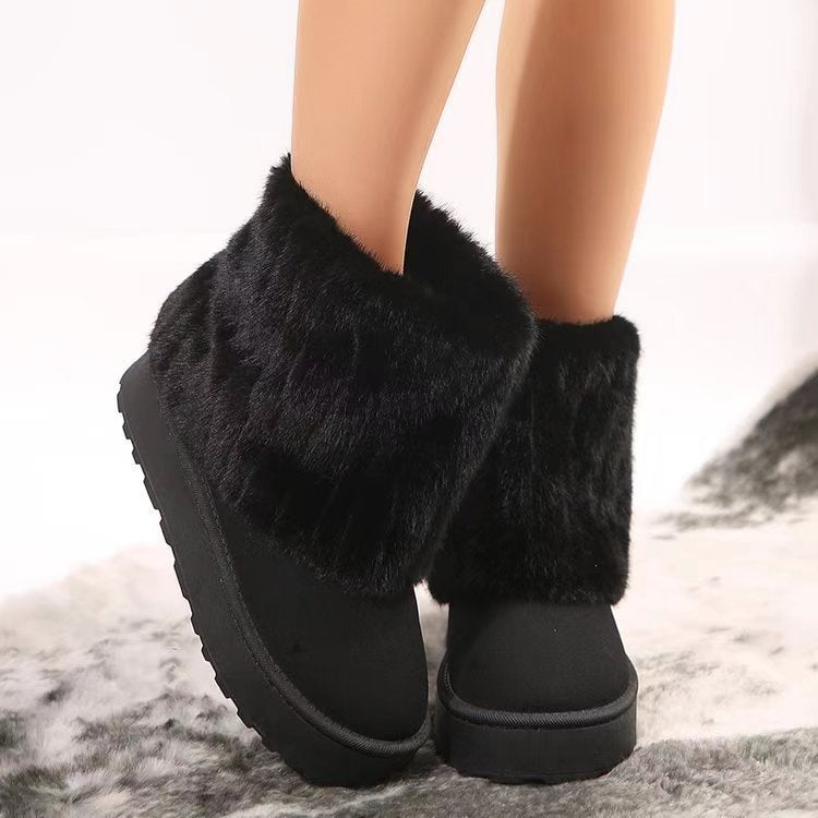 Bootara Tundelle short faux fur cuff platform boots in Black