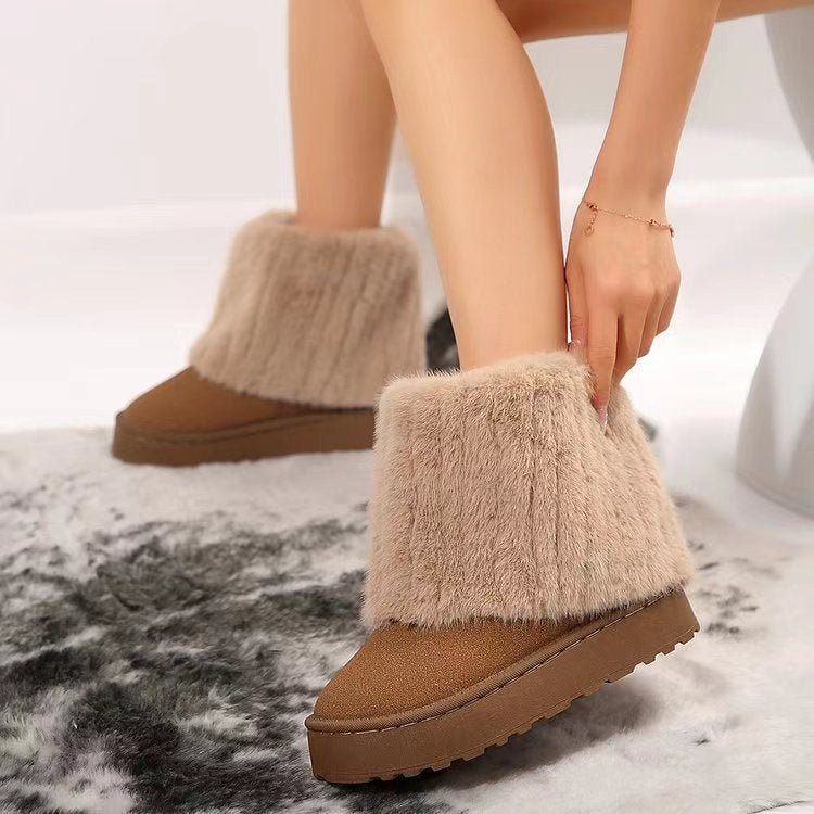 Bootara Tundelle short faux fur cuff platform boots in Brown