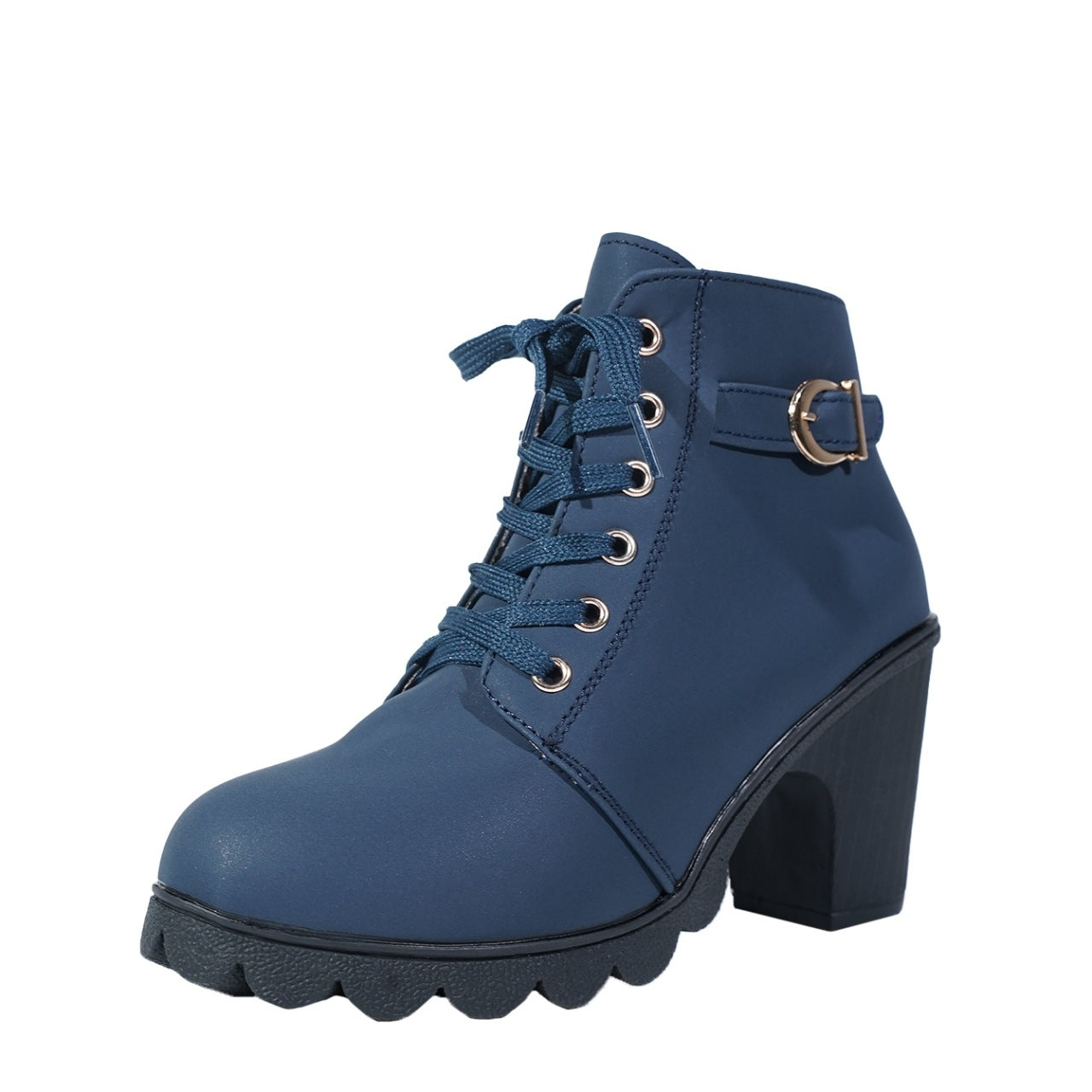 Bootara Women's Buckle Decorated Chunky Heel Ankle Boots - Side Zipper & Lace-Up Round Toe Mid-Calf Equestrian Boots (US 4-10)