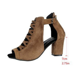 Bootara Women's Odette Suede Peep-Toe Cutout Bootie Sandals – Buckle Strap Chunky Heel Sophisticated Boot Sandals (US 3.5–11.5)