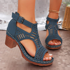 Bootara Women’s Cove Buckle Peep-Toe Heels – Cutout Chunky High Heel Sandals (US 5–10.5)