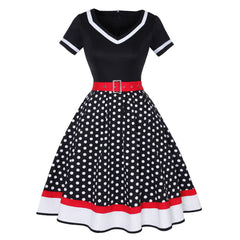 Bootara Women’s Hepburn Vintage Polka Dot Cotton Dress – 50s V-Neck Swing Midi Dress (S–4XL)