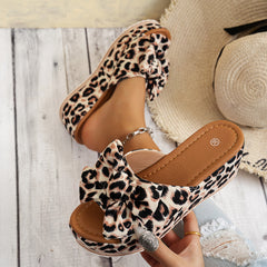 Bootara Women’s Sorelle Leopard Print Bow Platform Wedge Slides – Stable Chunky Heel Casual Summer Sandals (US 5–10)