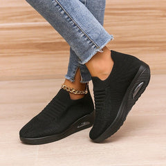 Bootara Women's Plus Size Low-Top Knit Wedge Sneakers - Breathable Round-Toe Height-Increasing Casual Shoes for Spring/Summer